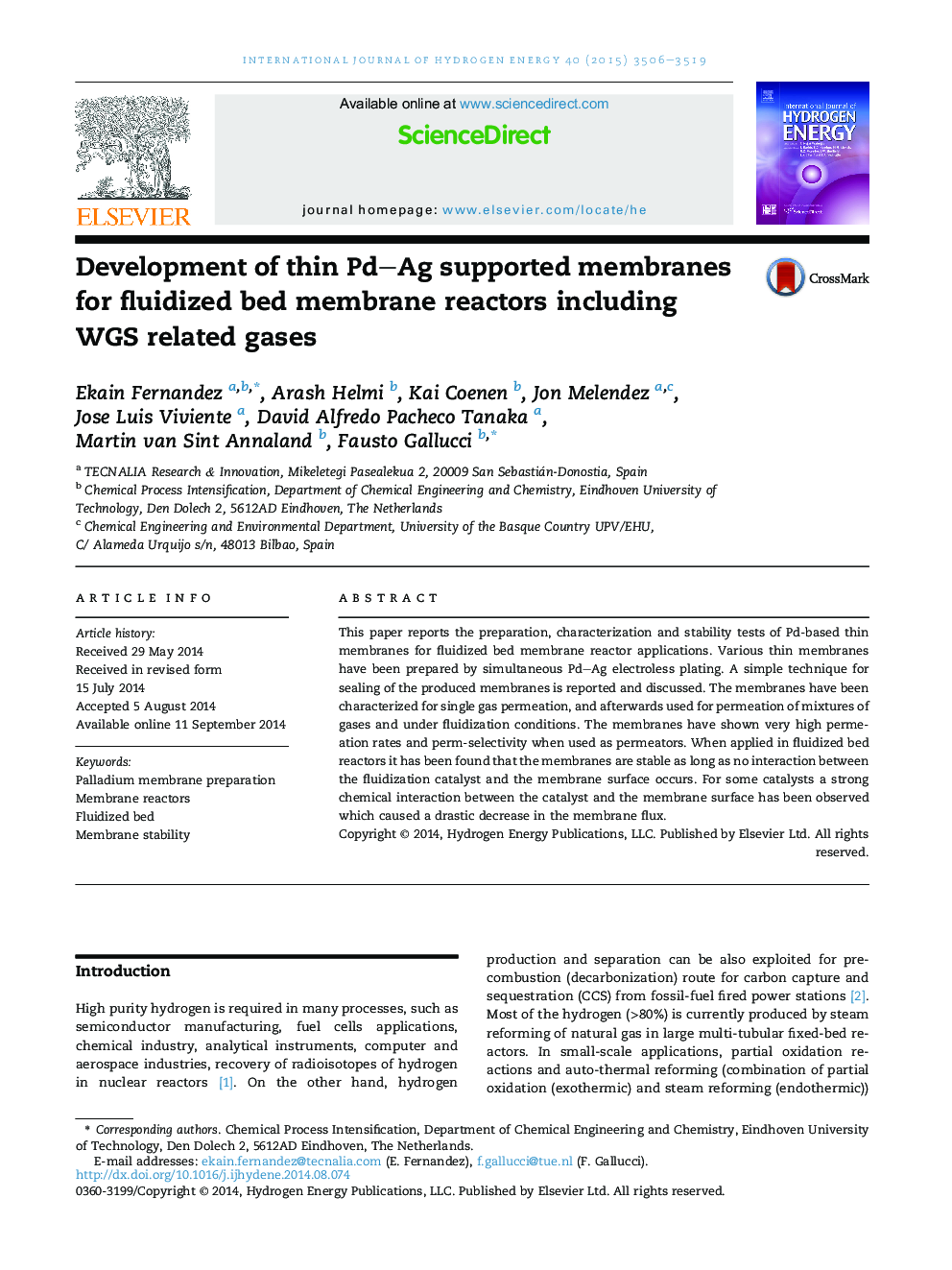 Development of thin Pd–Ag supported membranes for fluidized bed membrane reactors including WGS related gases