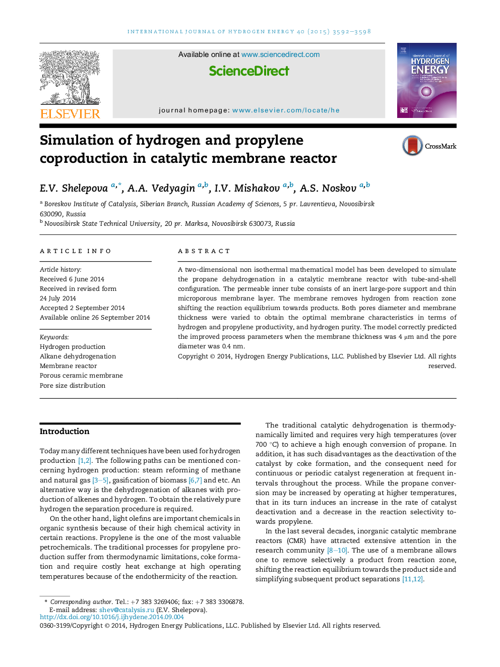 Simulation of hydrogen and propylene coproduction in catalytic membrane reactor