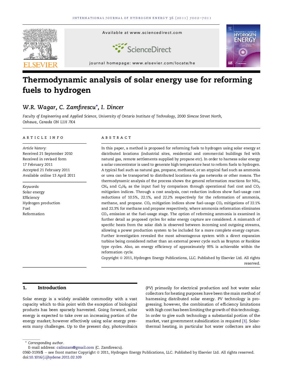 Thermodynamic analysis of solar energy use for reforming fuels to hydrogen