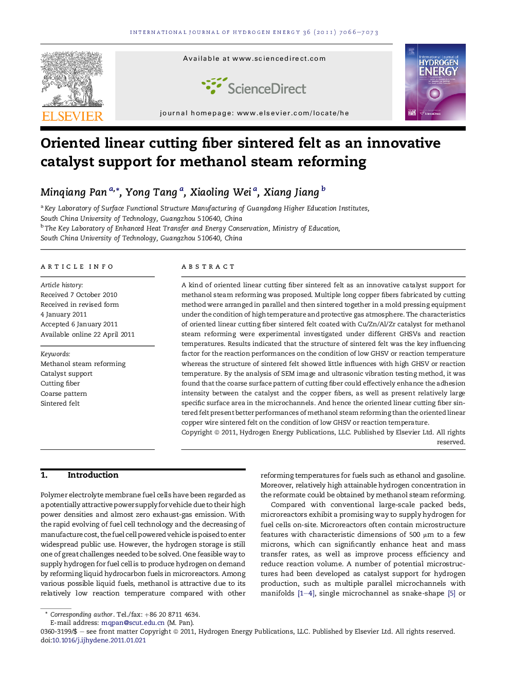 Oriented linear cutting fiber sintered felt as an innovative catalyst support for methanol steam reforming