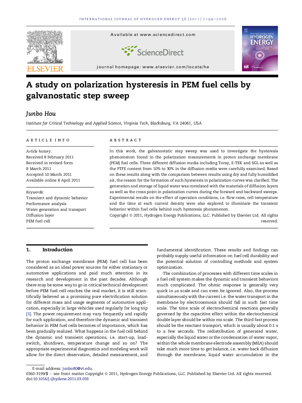 A study on polarization hysteresis in PEM fuel cells by galvanostatic step sweep