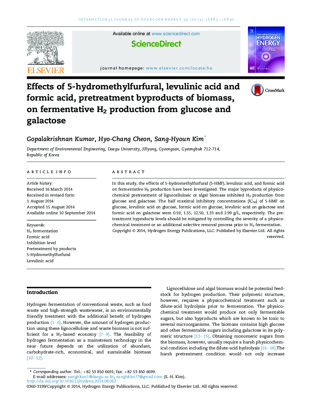 Effects of 5-hydromethylfurfural, levulinic acid and formic acid, pretreatment byproducts of biomass, on fermentative H2 production from glucose and galactose