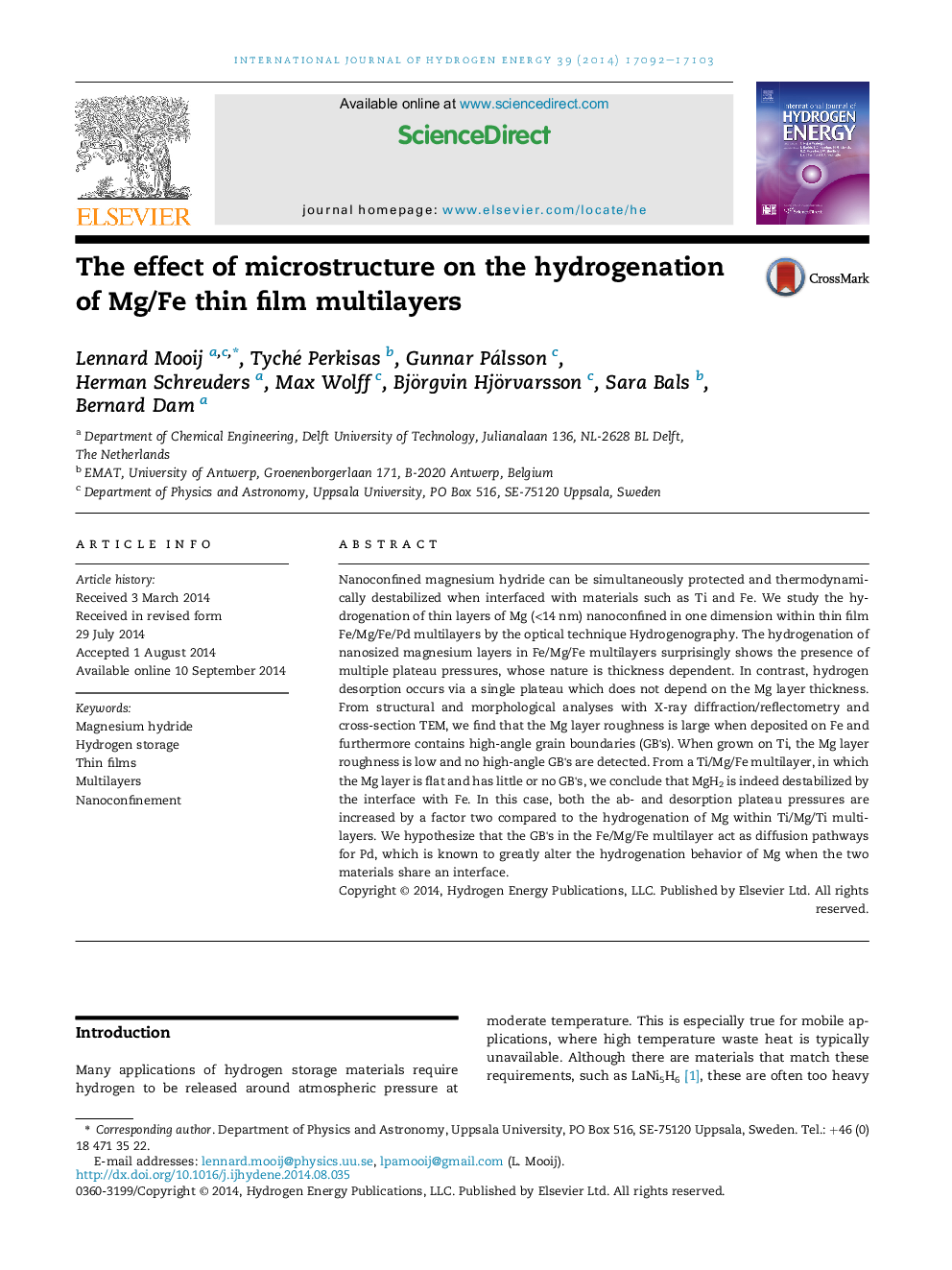 The effect of microstructure on the hydrogenation of Mg/Fe thin film multilayers