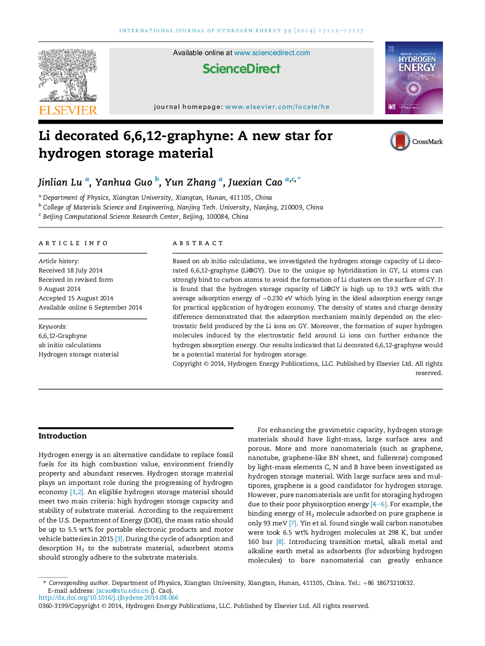 Li decorated 6,6,12-graphyne: A new star for hydrogen storage material