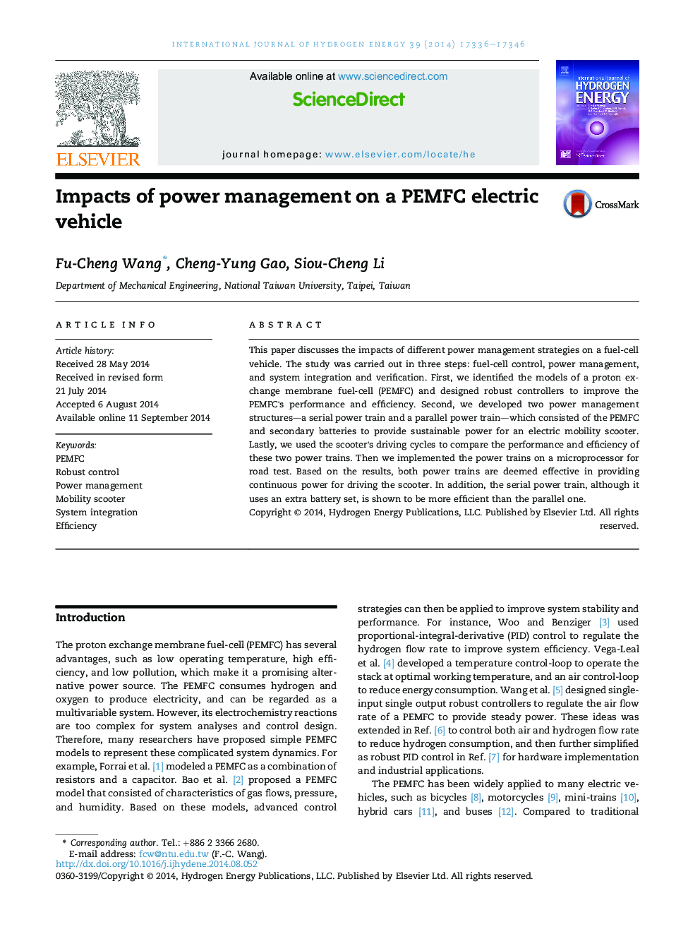 Impacts of power management on a PEMFC electric vehicle