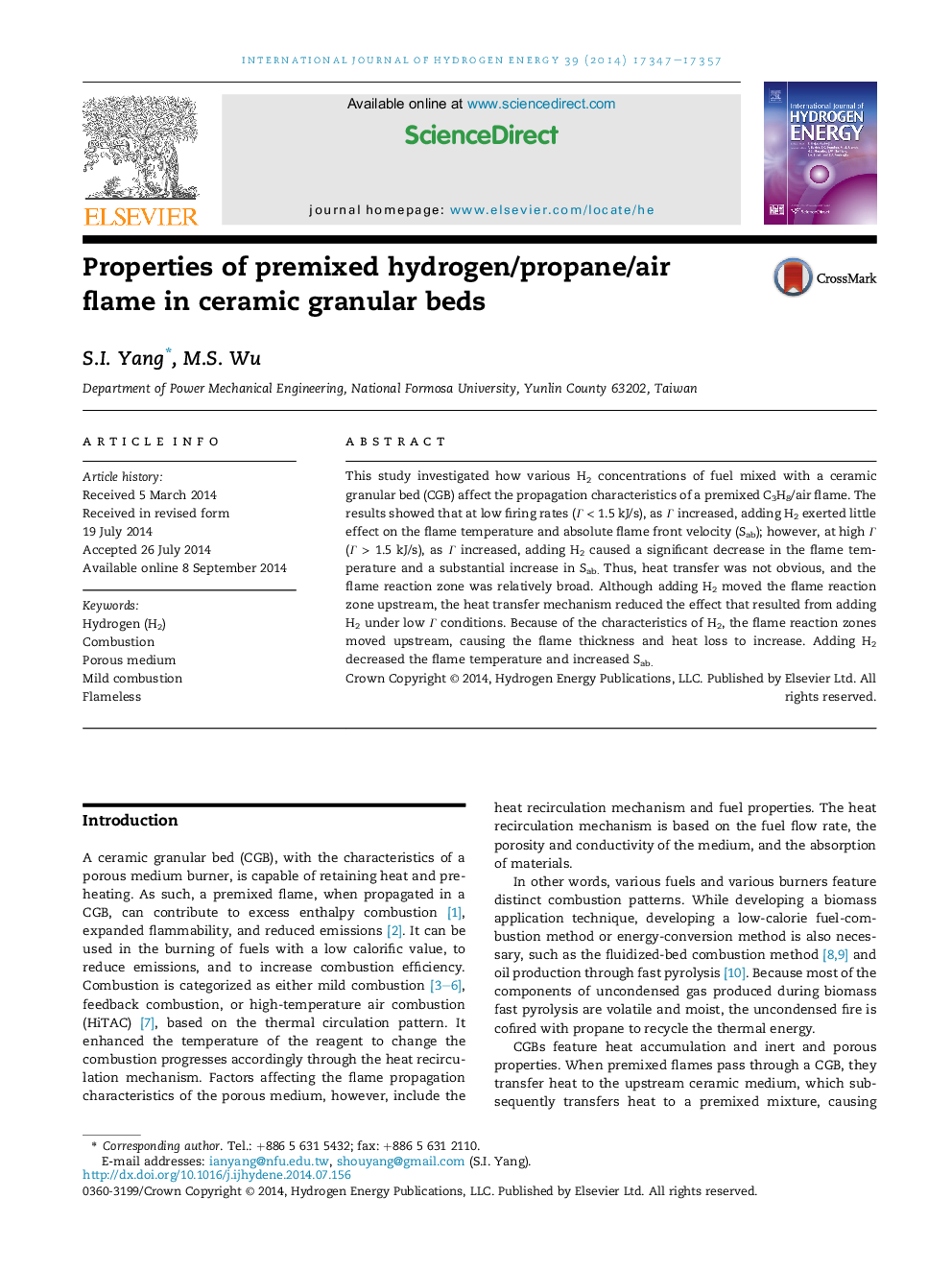 Properties of premixed hydrogen/propane/air flame in ceramic granular beds