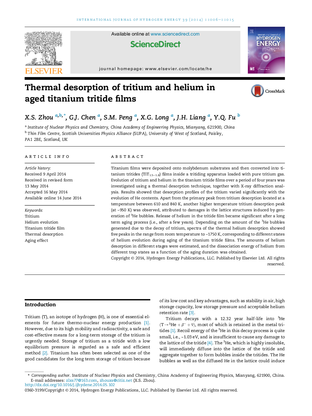 Thermal desorption of tritium and helium in aged titanium tritide films