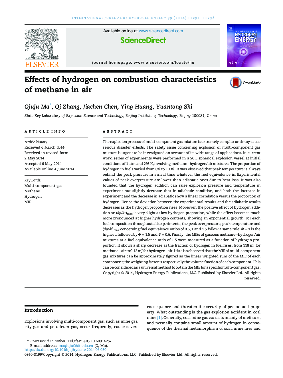 Effects of hydrogen on combustion characteristics of methane in air