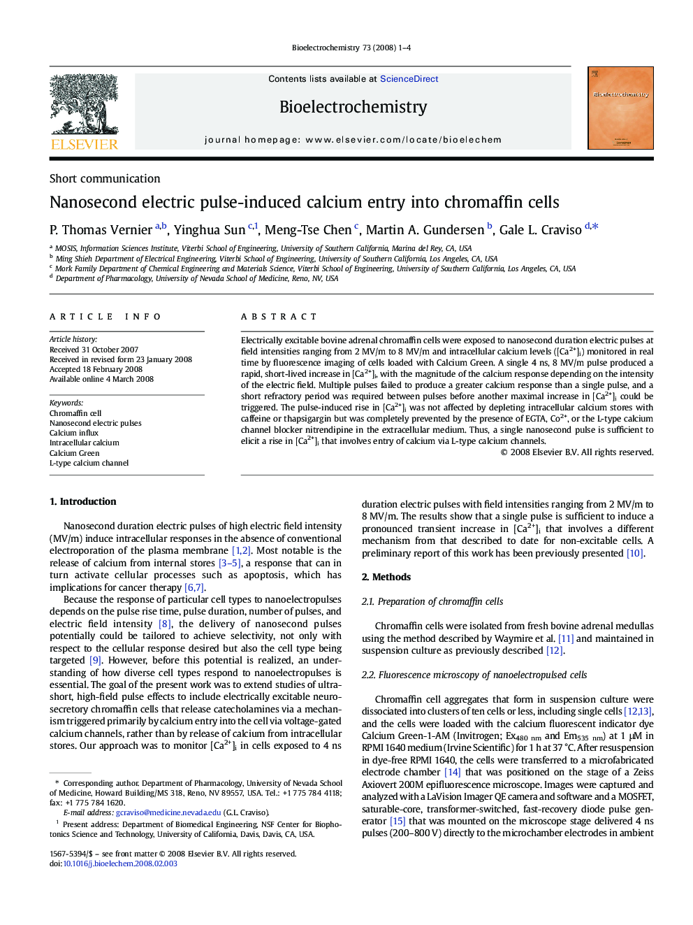 Nanosecond electric pulse-induced calcium entry into chromaffin cells