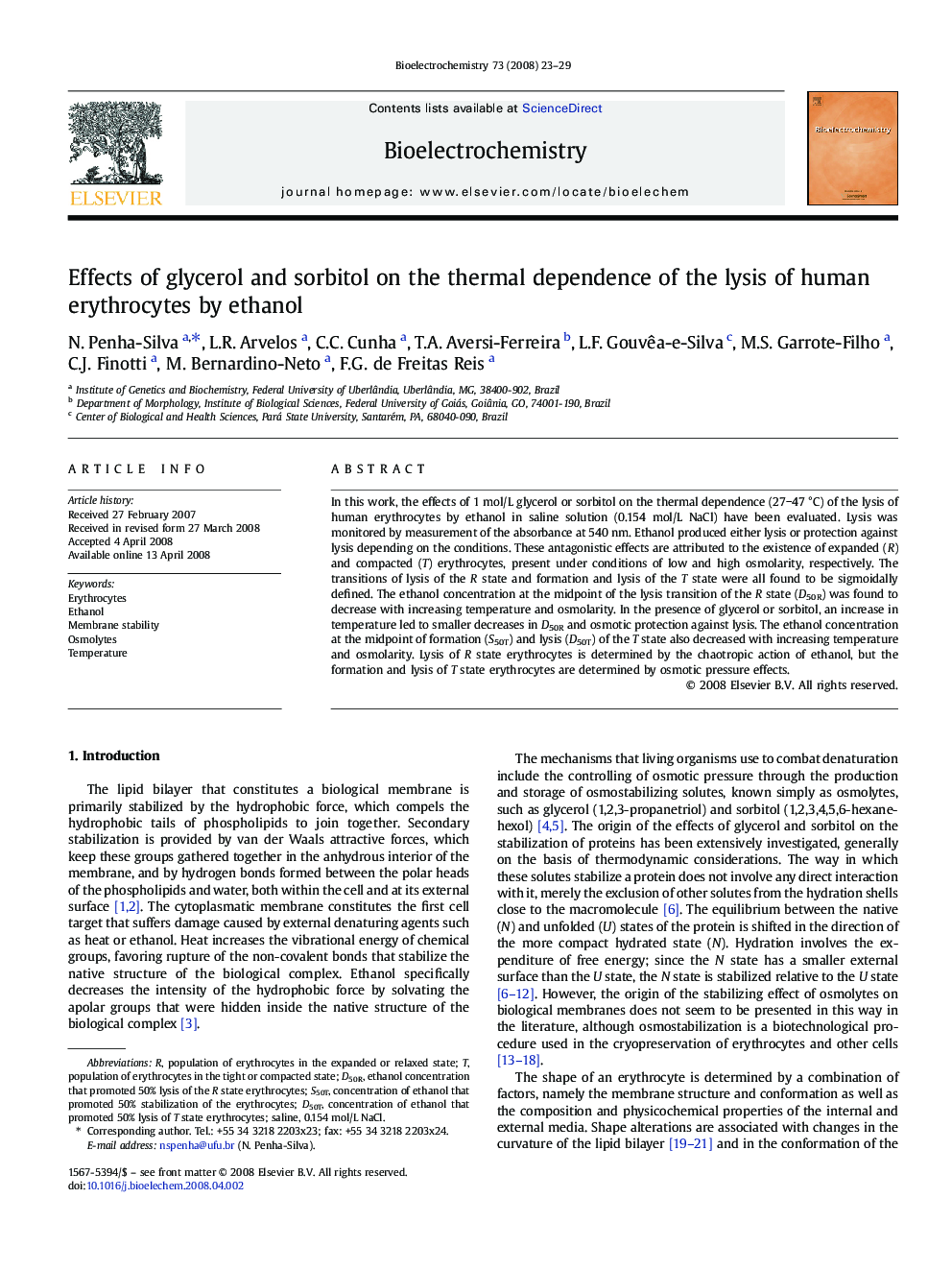 Effects of glycerol and sorbitol on the thermal dependence of the lysis of human erythrocytes by ethanol