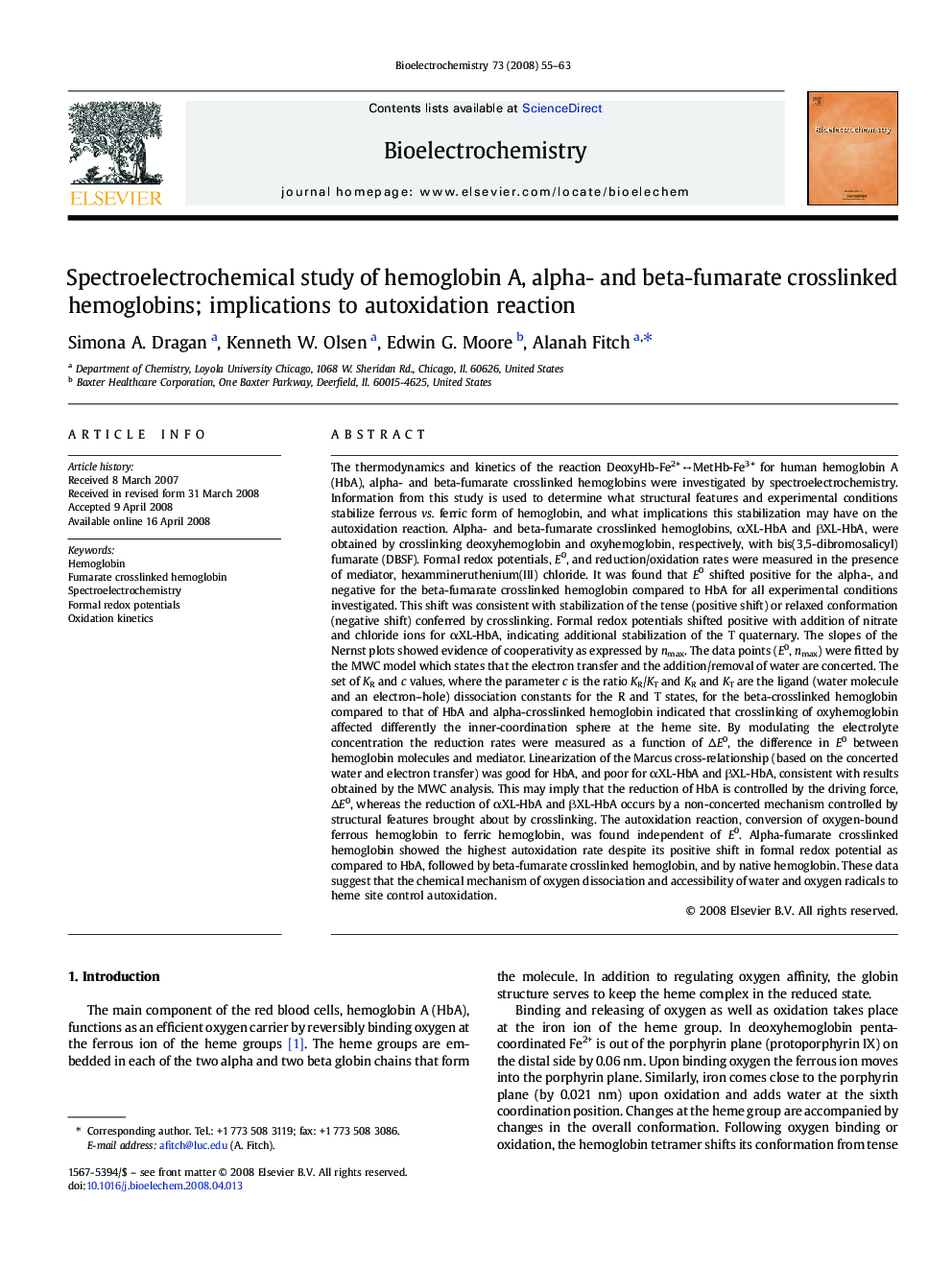 Spectroelectrochemical study of hemoglobin A, alpha- and beta-fumarate crosslinked hemoglobins; implications to autoxidation reaction