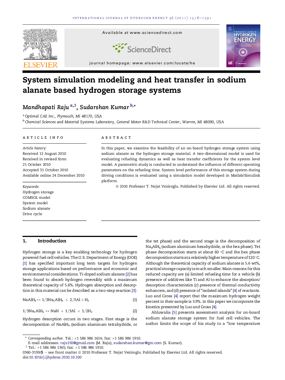 System simulation modeling and heat transfer in sodium alanate based hydrogen storage systems