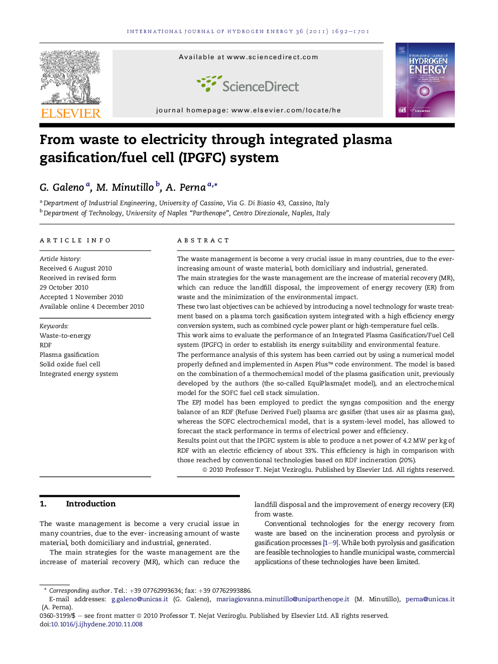 From waste to electricity through integrated plasma gasification/fuel cell (IPGFC) system