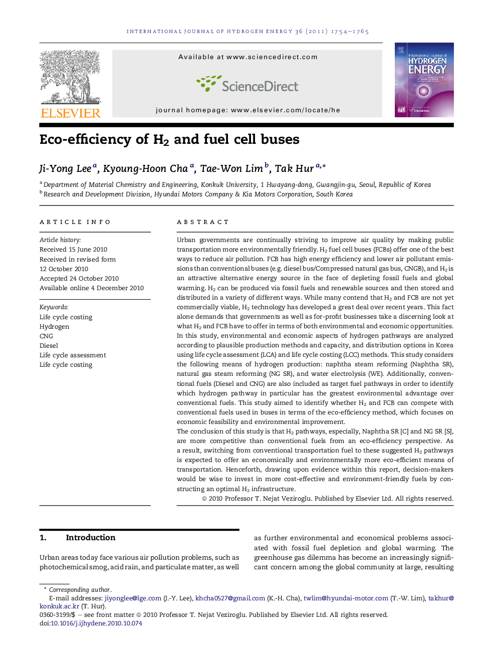 Eco-efficiency of H2 and fuel cell buses