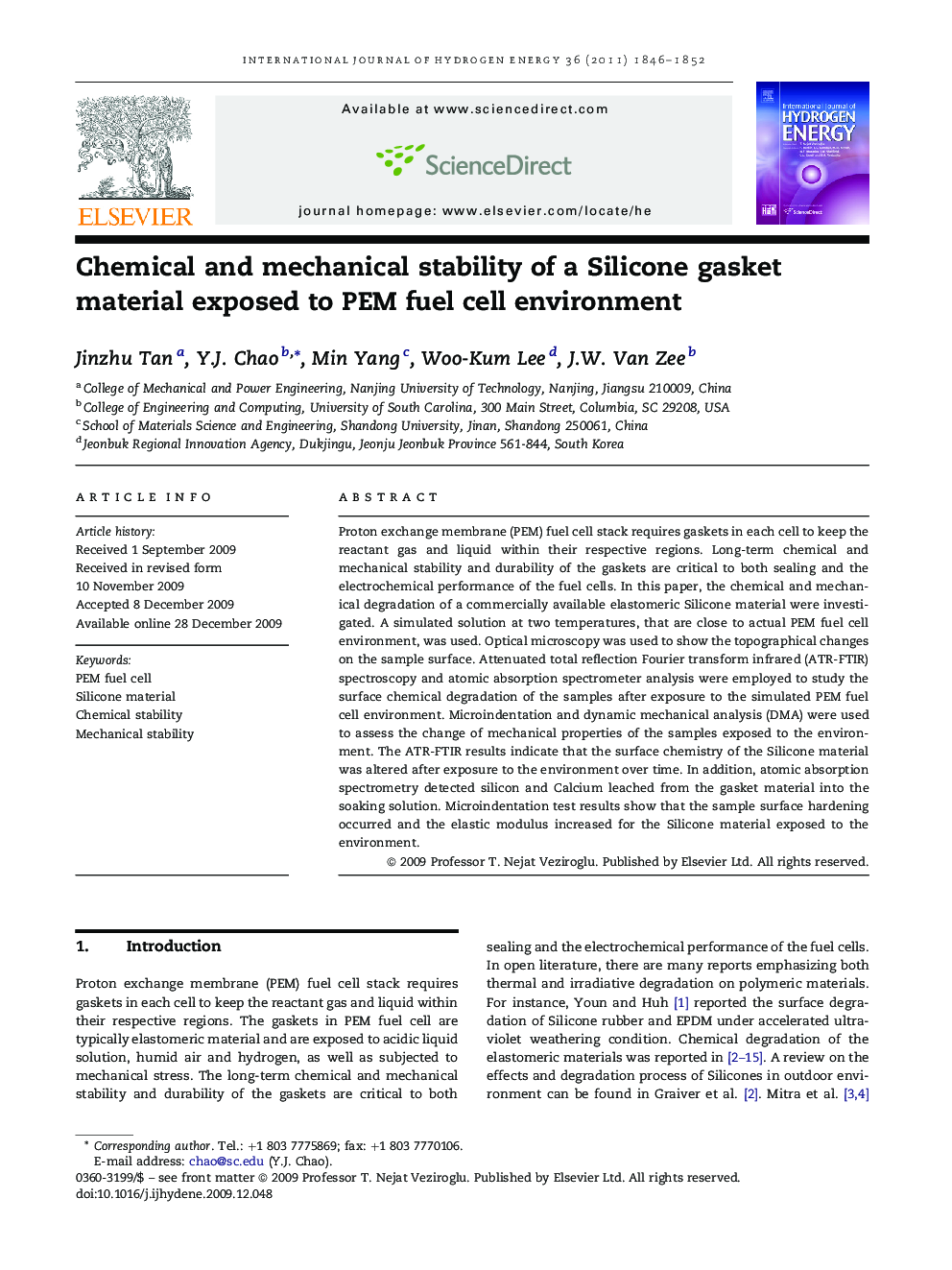 Chemical and mechanical stability of a Silicone gasket material exposed to PEM fuel cell environment