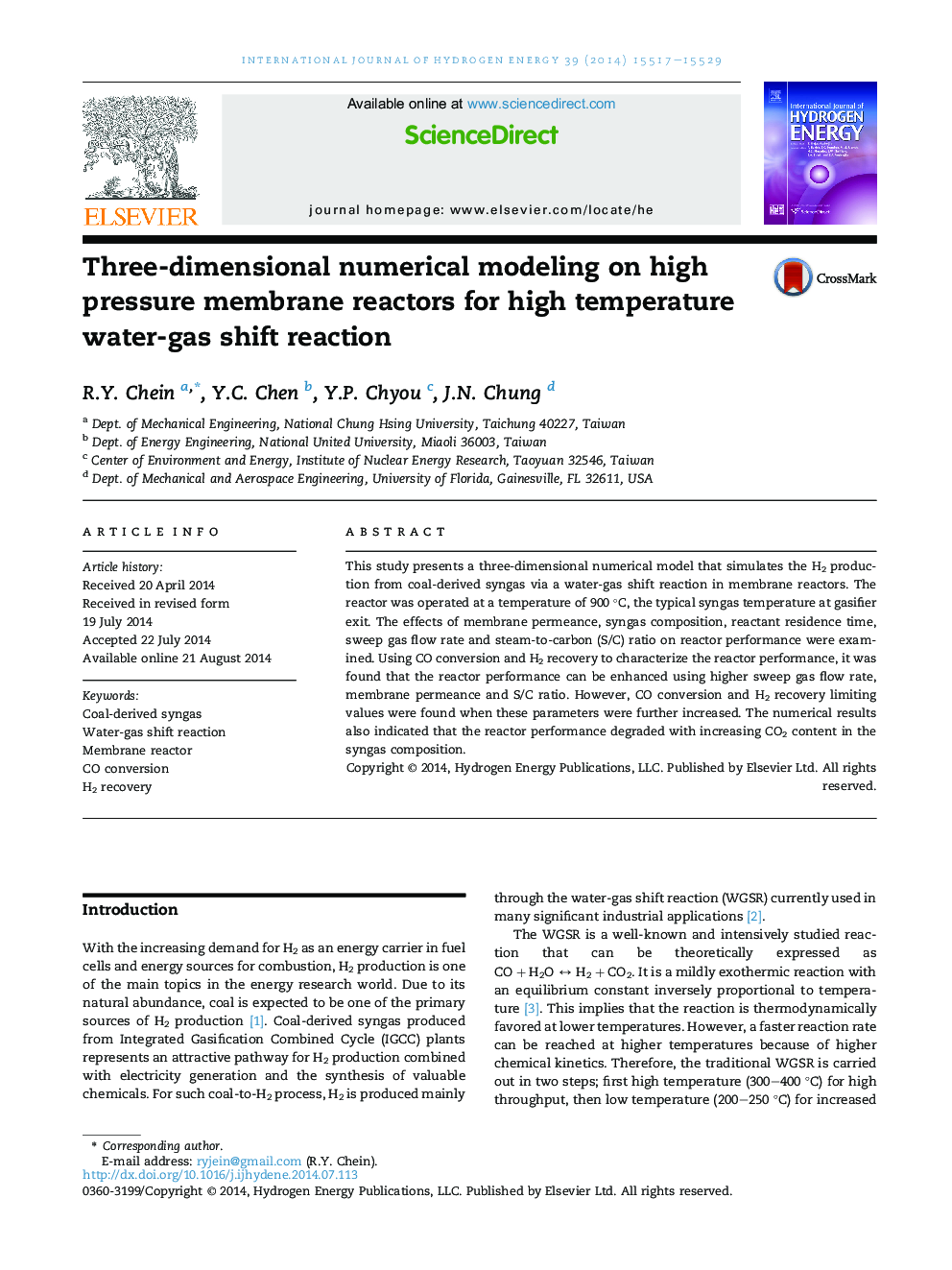 Three-dimensional numerical modeling on high pressure membrane reactors for high temperature water-gas shift reaction