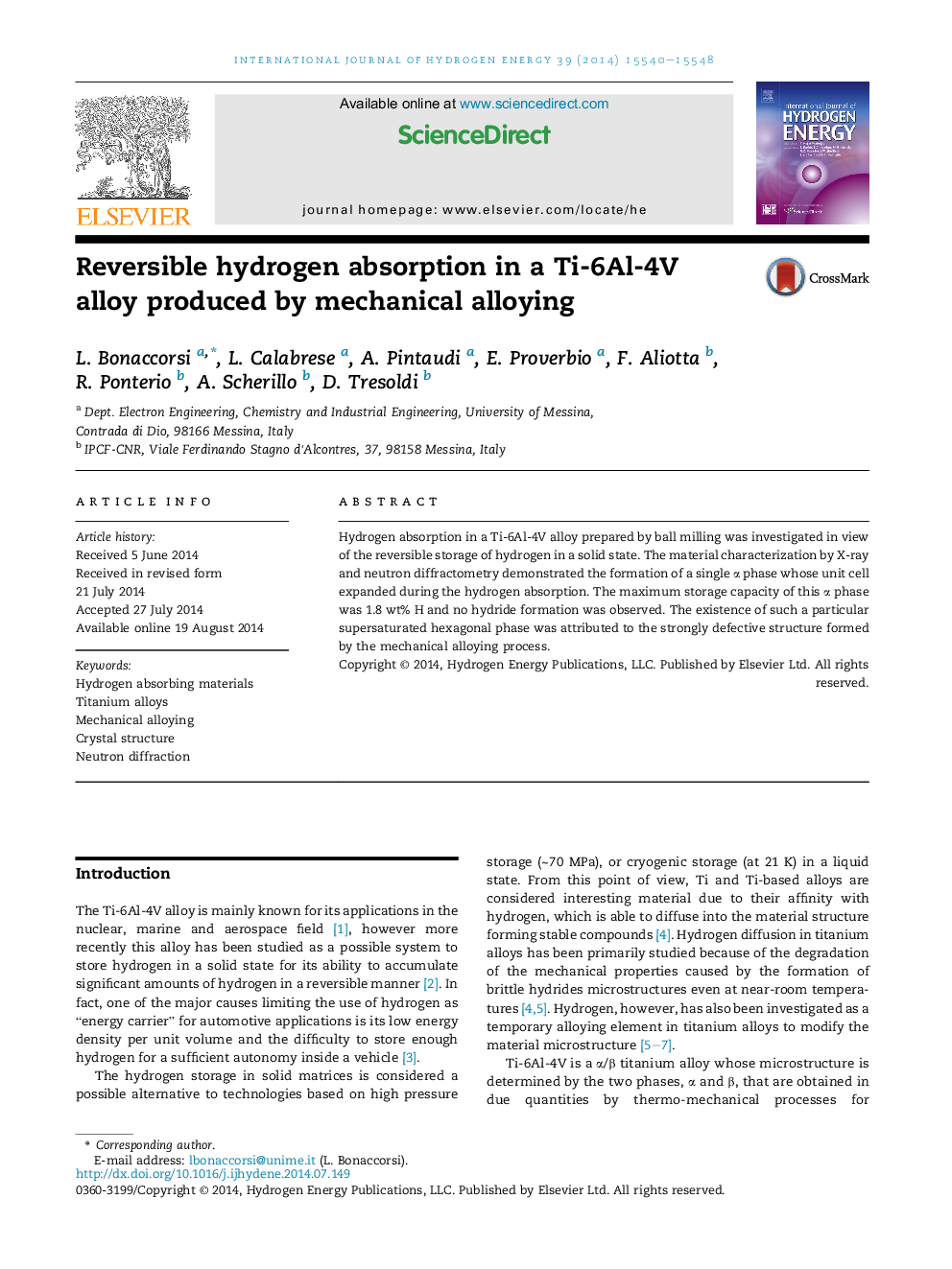 Reversible hydrogen absorption in a Ti-6Al-4V alloy produced by mechanical alloying