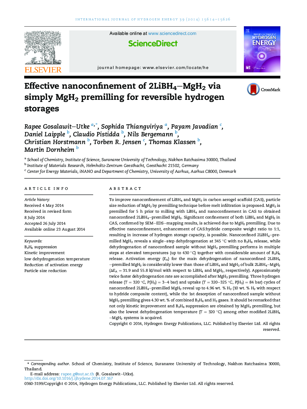 Effective nanoconfinement of 2LiBH4–MgH2 via simply MgH2 premilling for reversible hydrogen storages