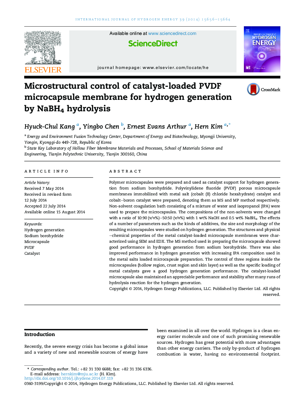 Microstructural control of catalyst-loaded PVDF microcapsule membrane for hydrogen generation by NaBH4 hydrolysis