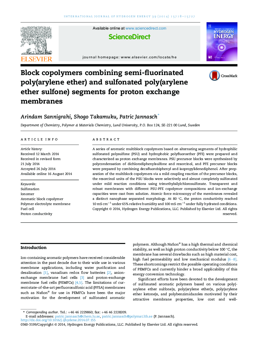 Block copolymers combining semi-fluorinated poly(arylene ether) and sulfonated poly(arylene ether sulfone) segments for proton exchange membranes