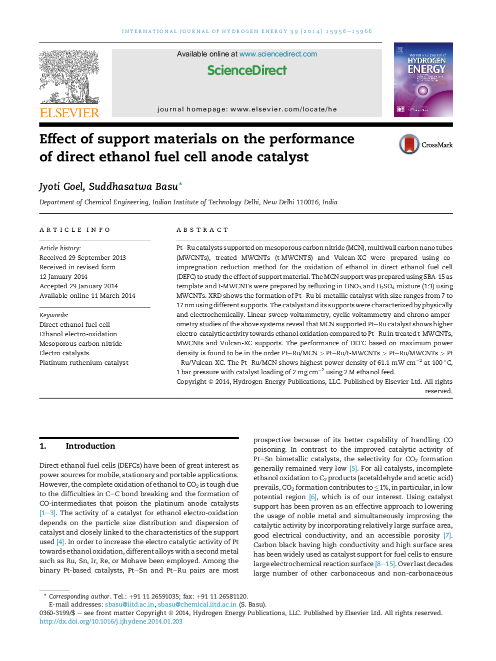 Effect of support materials on the performance of direct ethanol fuel cell anode catalyst