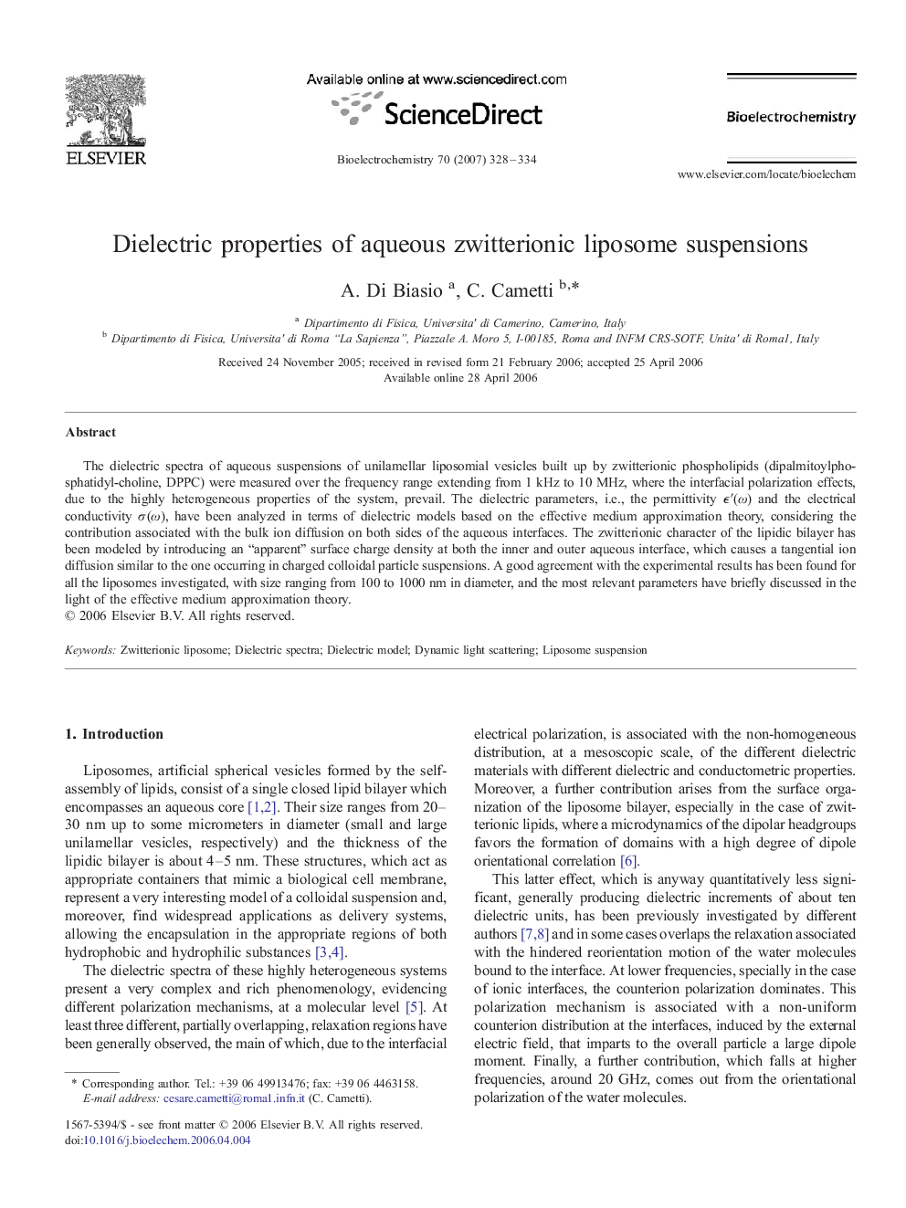 Dielectric properties of aqueous zwitterionic liposome suspensions