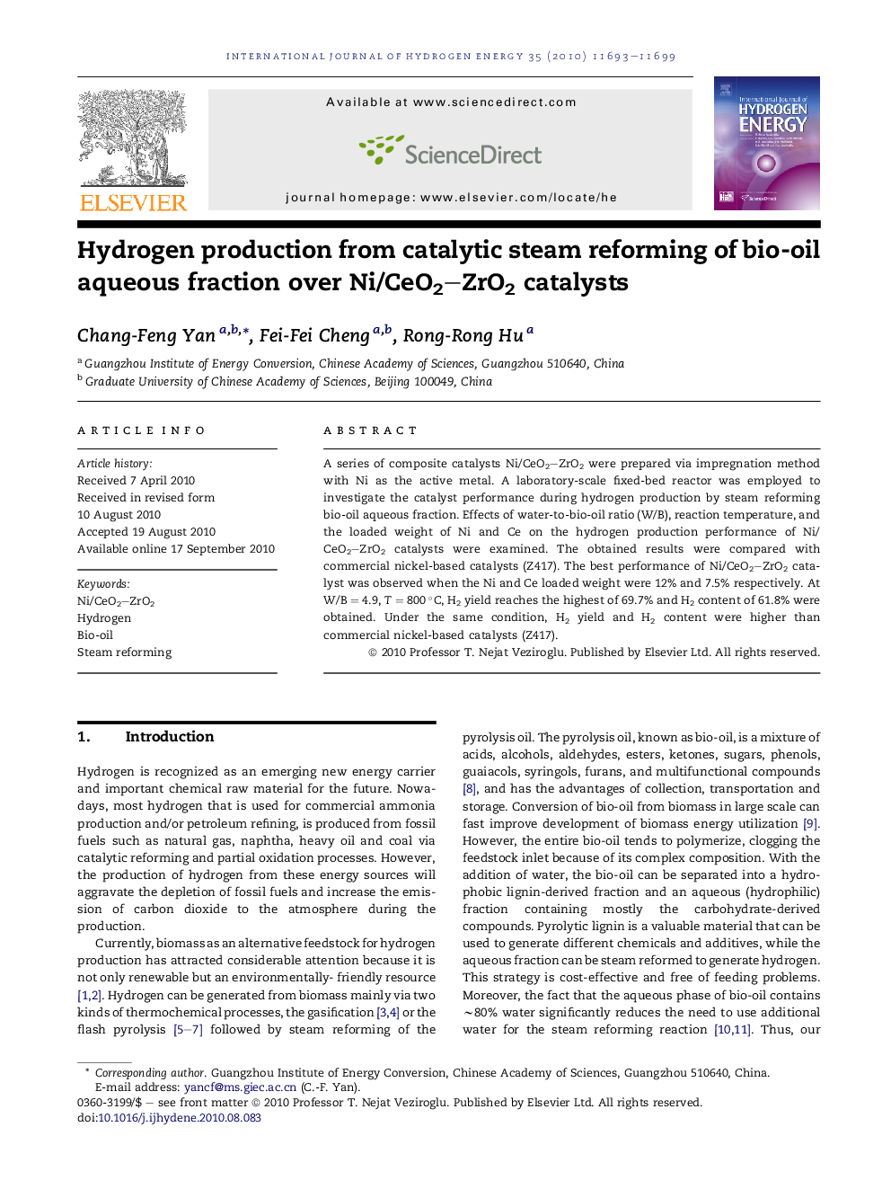 Hydrogen production from catalytic steam reforming of bio-oil aqueous fraction over Ni/CeO2–ZrO2 catalysts