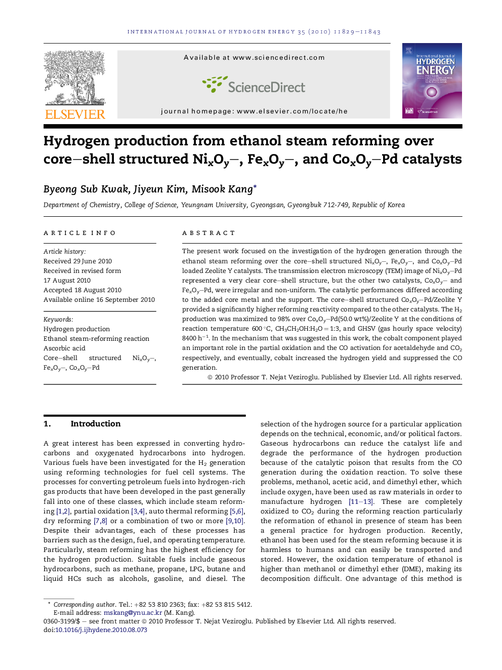 Hydrogen production from ethanol steam reforming over core–shell structured NixOy–, FexOy–, and CoxOy–Pd catalysts