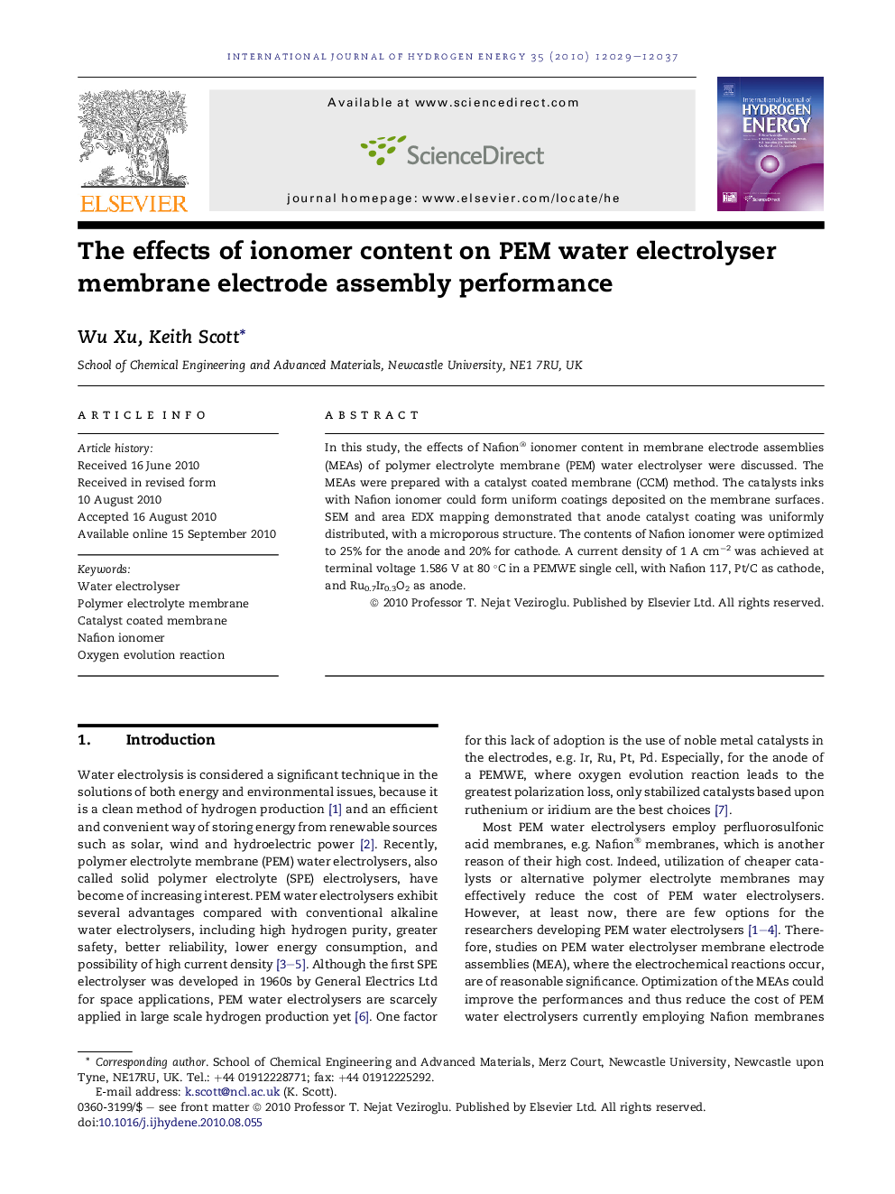 The effects of ionomer content on PEM water electrolyser membrane electrode assembly performance