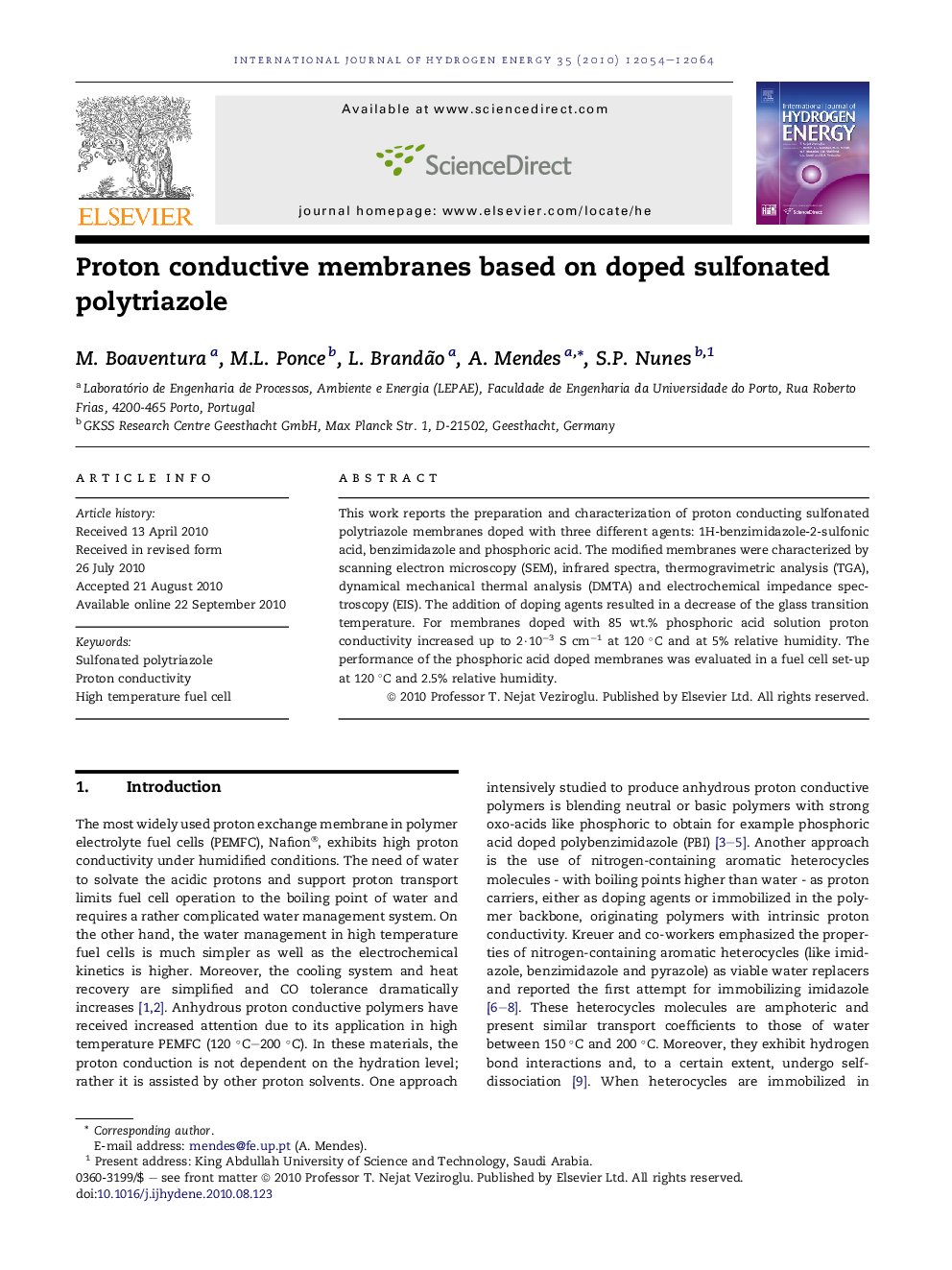 Proton conductive membranes based on doped sulfonated polytriazole