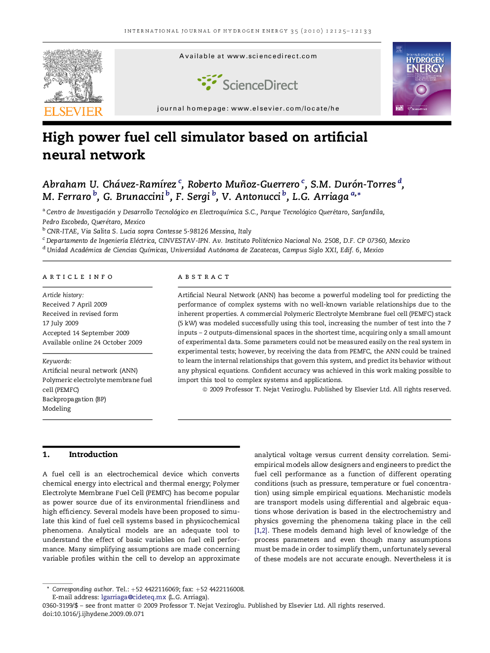 High power fuel cell simulator based on artificial neural network