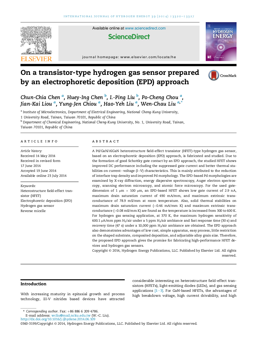 On a transistor-type hydrogen gas sensor prepared by an electrophoretic deposition (EPD) approach