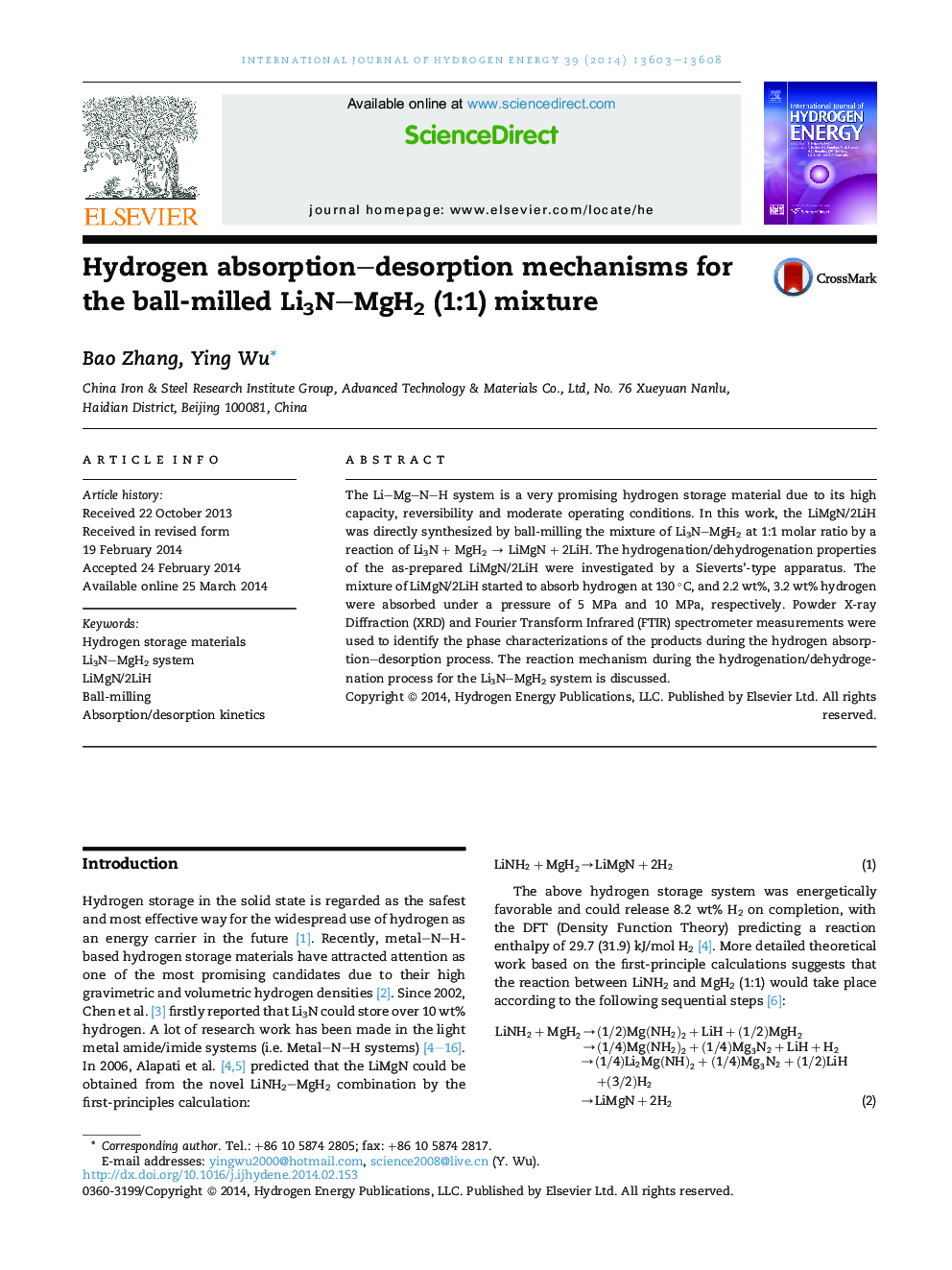 Hydrogen absorption–desorption mechanisms for the ball-milled Li3N–MgH2 (1:1) mixture