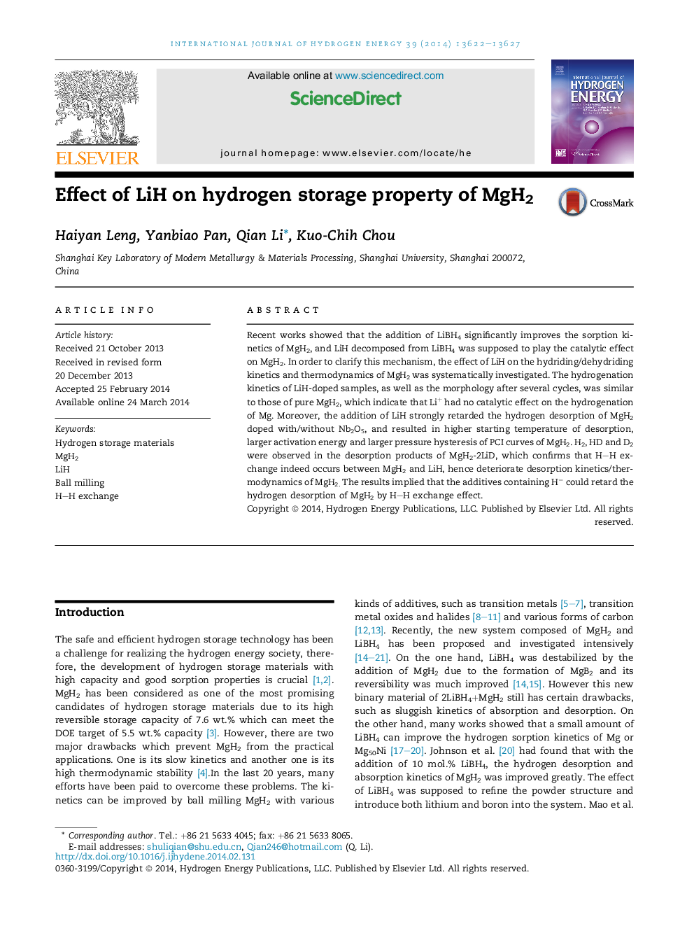 Effect of LiH on hydrogen storage property of MgH2