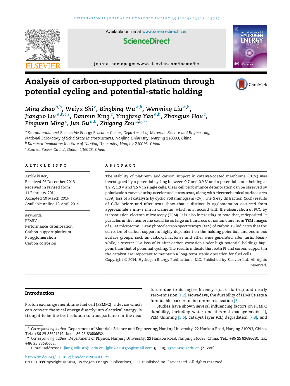 Analysis of carbon-supported platinum through potential cycling and potential-static holding