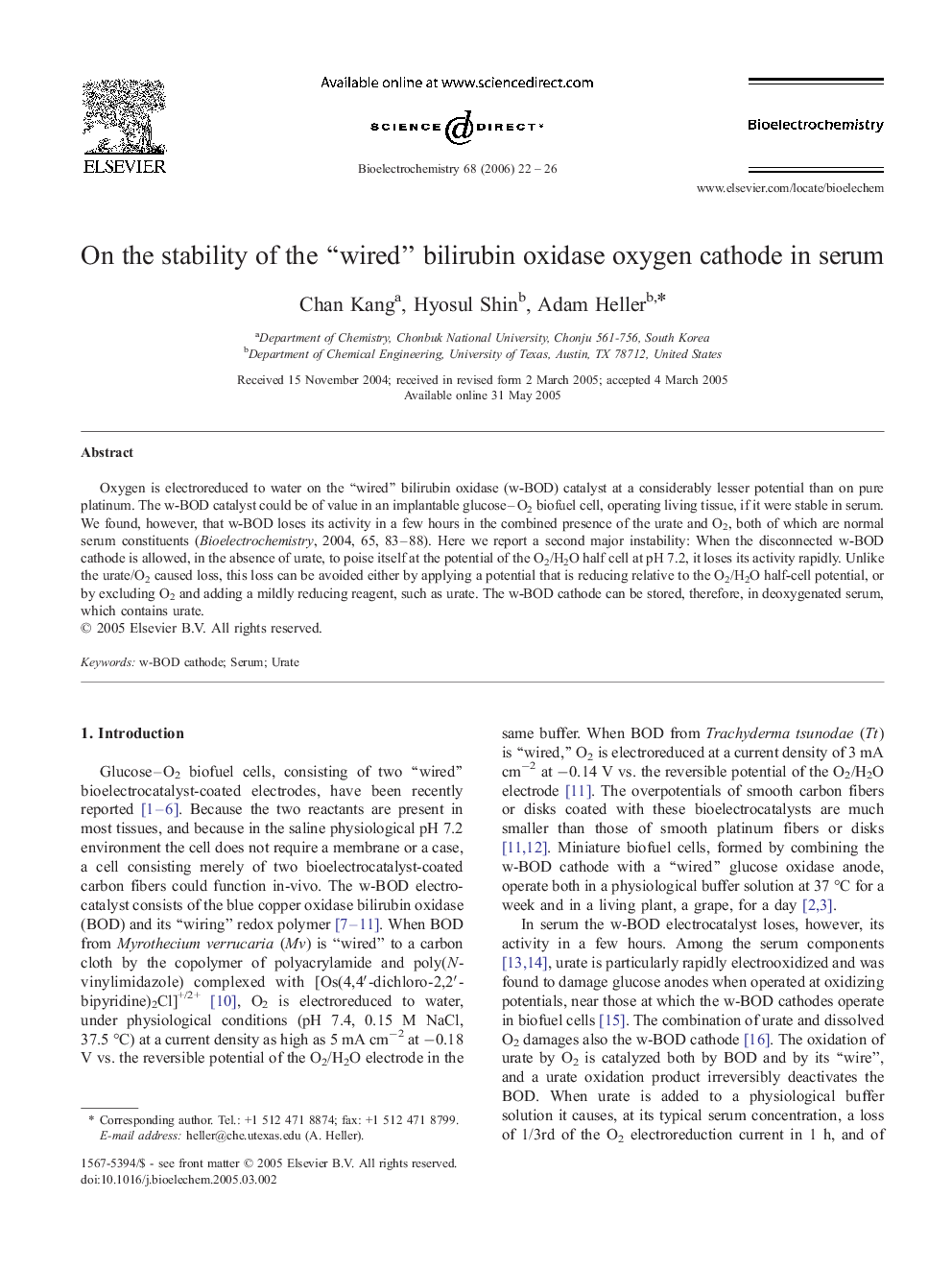 On the stability of the “wired” bilirubin oxidase oxygen cathode in serum