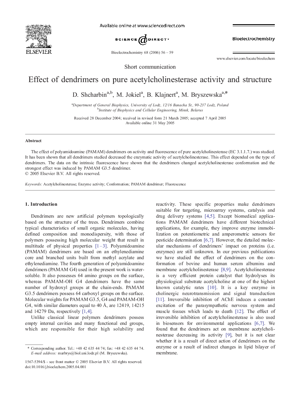 Effect of dendrimers on pure acetylcholinesterase activity and structure