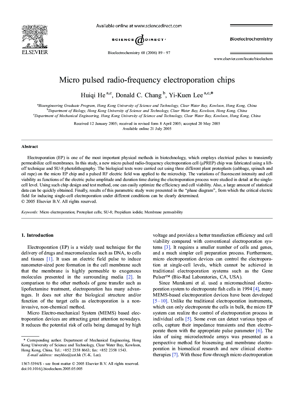 Micro pulsed radio-frequency electroporation chips