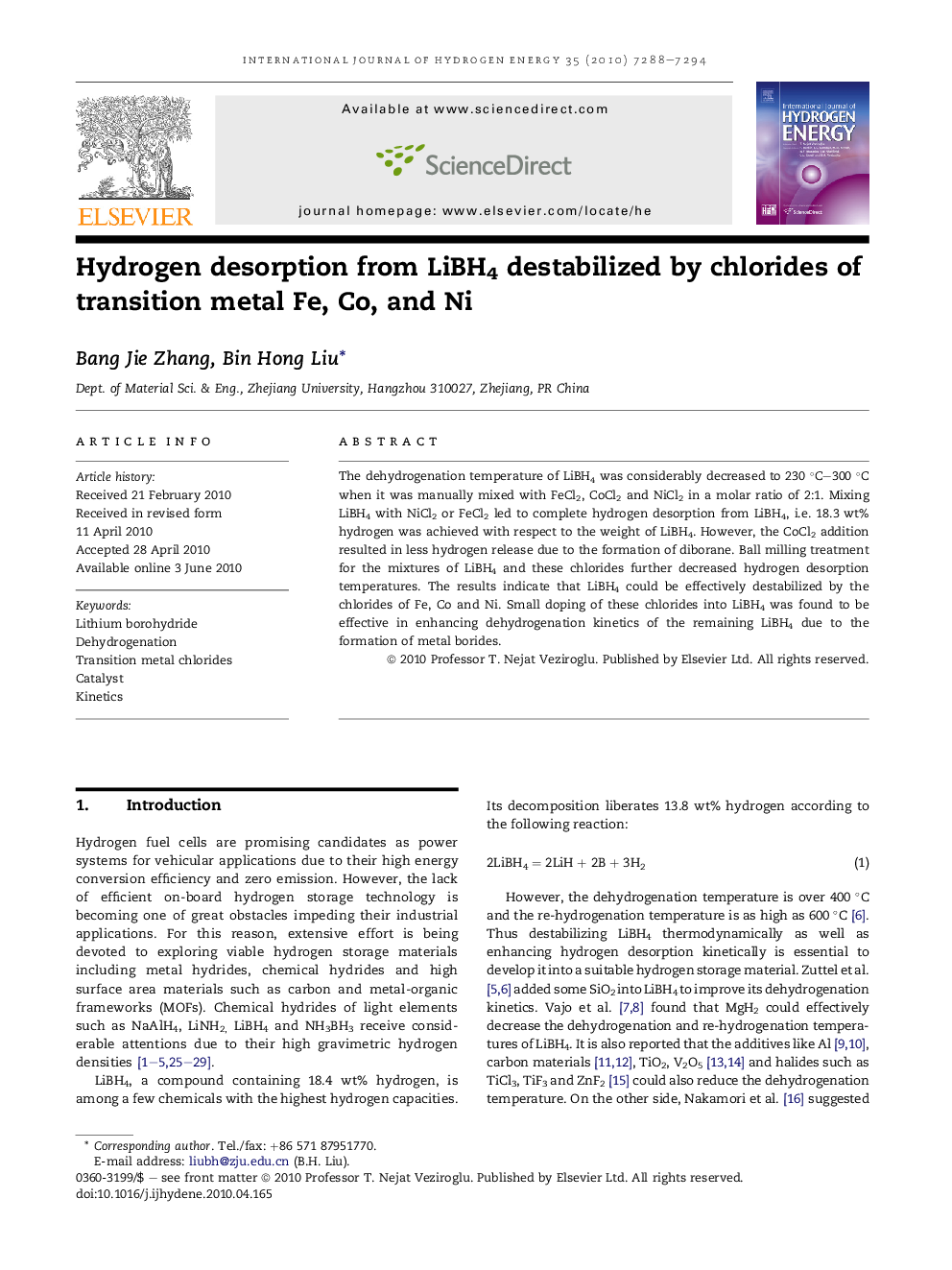 Hydrogen desorption from LiBH4 destabilized by chlorides of transition metal Fe, Co, and Ni