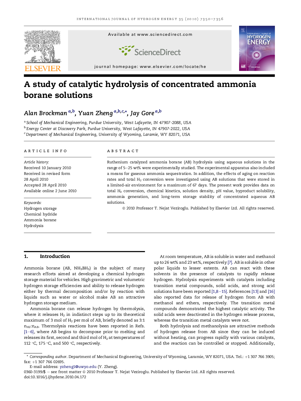 A study of catalytic hydrolysis of concentrated ammonia borane solutions