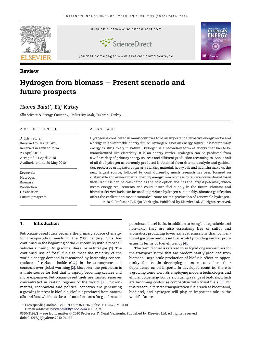 Hydrogen from biomass – Present scenario and future prospects