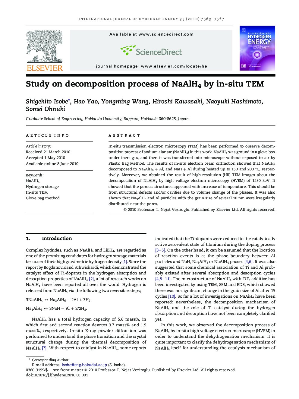 Study on decomposition process of NaAlH4 by in-situ TEM