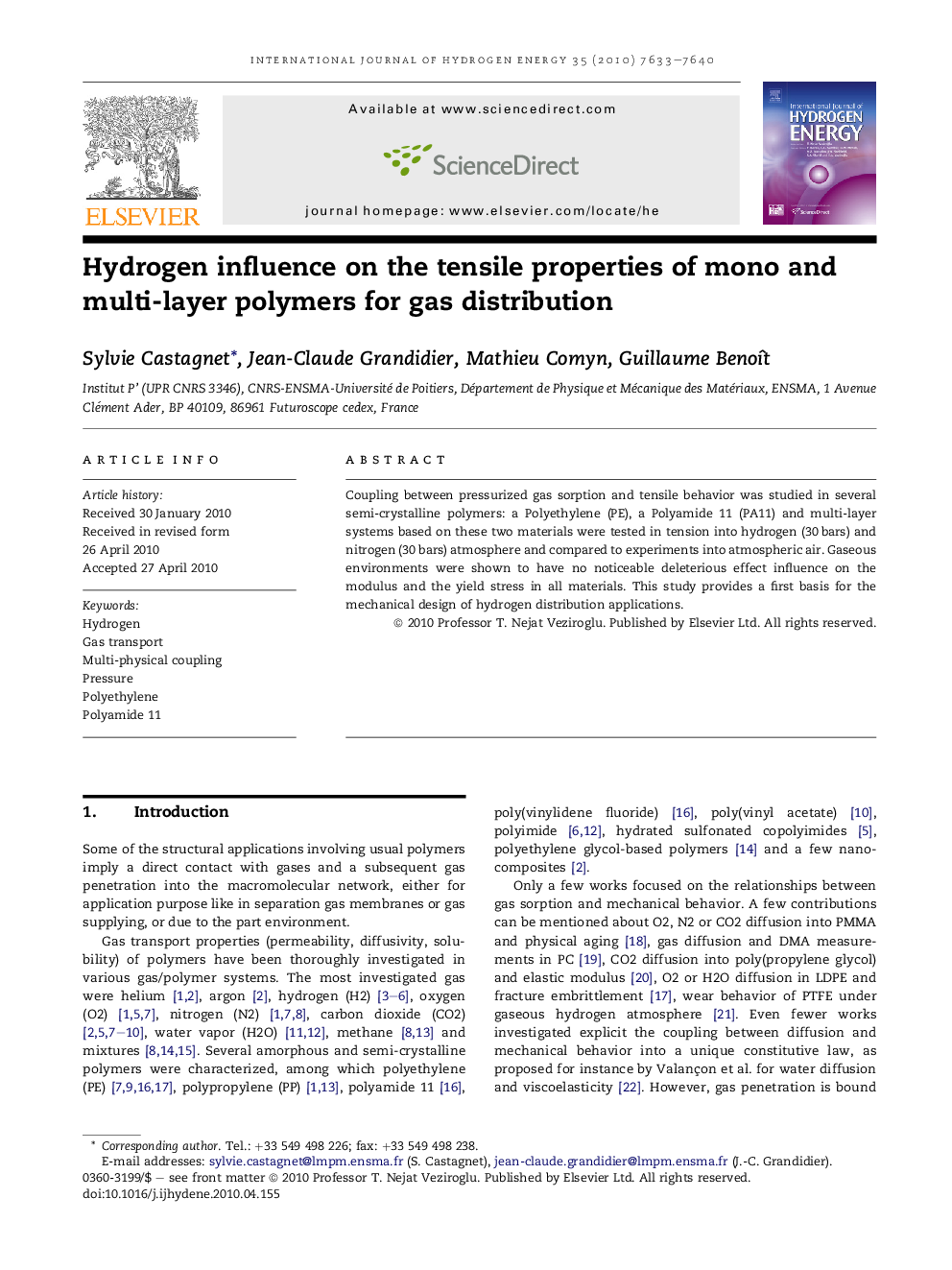 Hydrogen influence on the tensile properties of mono and multi-layer polymers for gas distribution