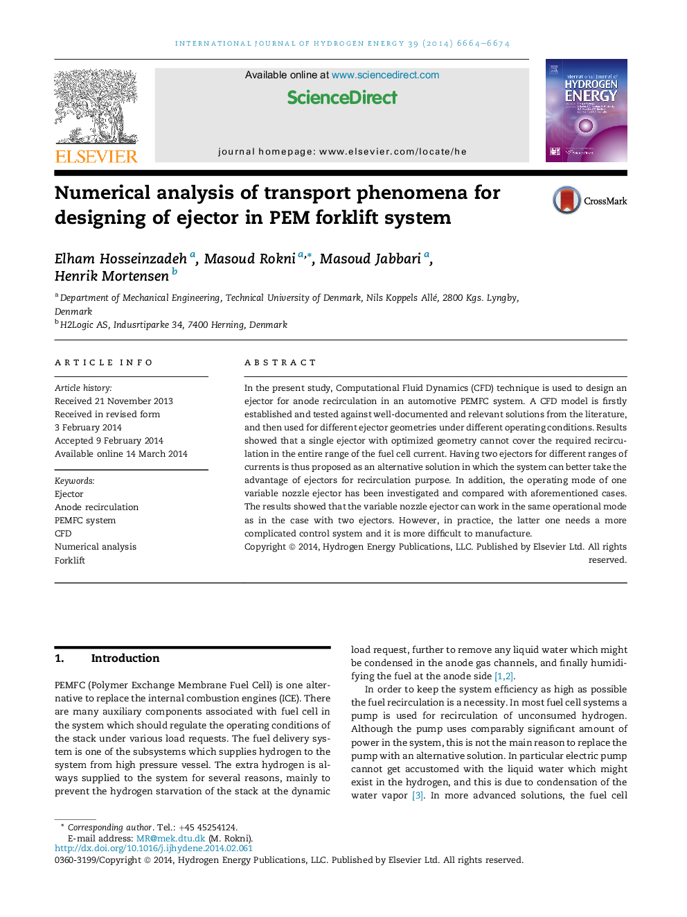 Numerical analysis of transport phenomena for designing of ejector in PEM forklift system