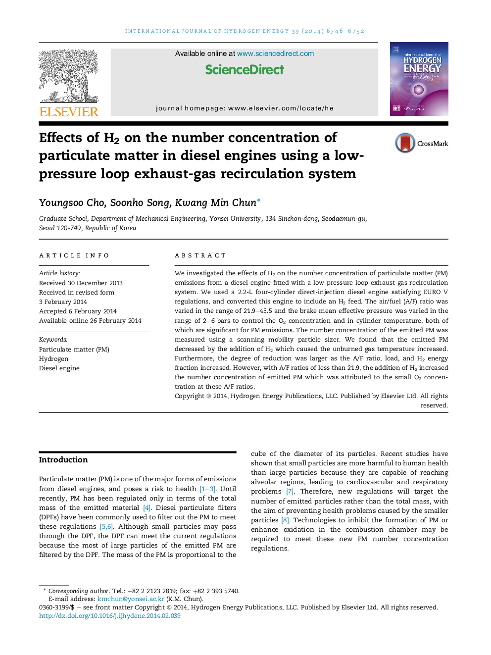 Effects of H2 on the number concentration of particulate matter in diesel engines using a low-pressure loop exhaust-gas recirculation system