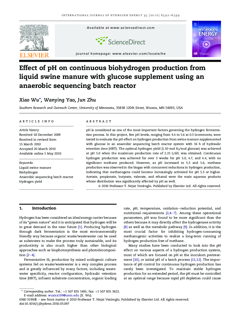 Effect of pH on continuous biohydrogen production from liquid swine manure with glucose supplement using an anaerobic sequencing batch reactor