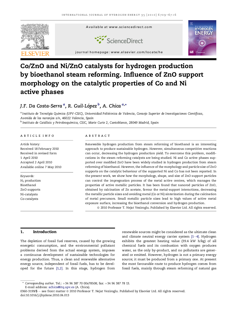 Co/ZnO and Ni/ZnO catalysts for hydrogen production by bioethanol steam reforming. Influence of ZnO support morphology on the catalytic properties of Co and Ni active phases