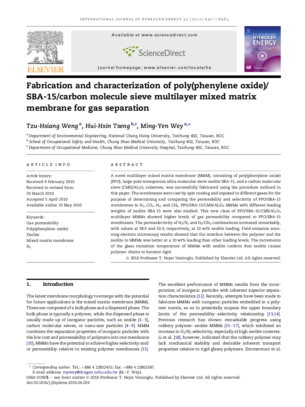 Fabrication and characterization of poly(phenylene oxide)/SBA-15/carbon molecule sieve multilayer mixed matrix membrane for gas separation