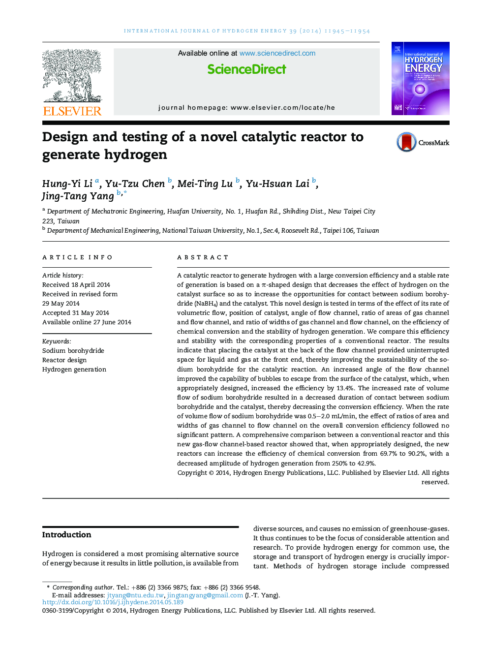 Design and testing of a novel catalytic reactor to generate hydrogen