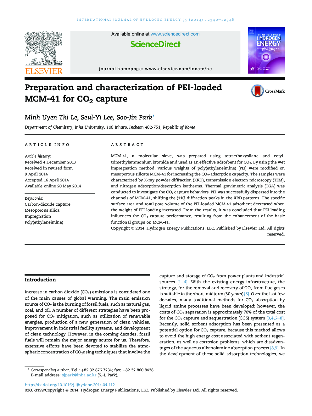 Preparation and characterization of PEI-loaded MCM-41 for CO2 capture